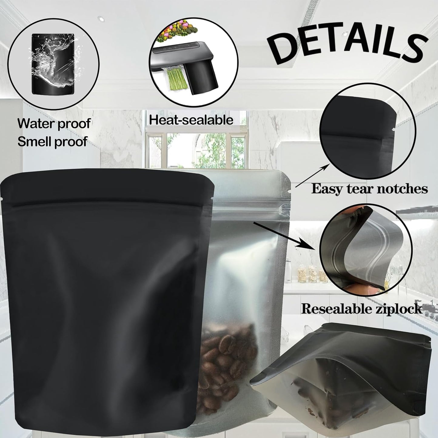 100 Pack Mylar Bags, 4 x 6 inchs Premium Smell Proof Bags with Double-sided Matte Design ，Resealable Food Storage Aluminum Foil Stand-up Packaging Bags. (7 Grams or 1/4 Onces)