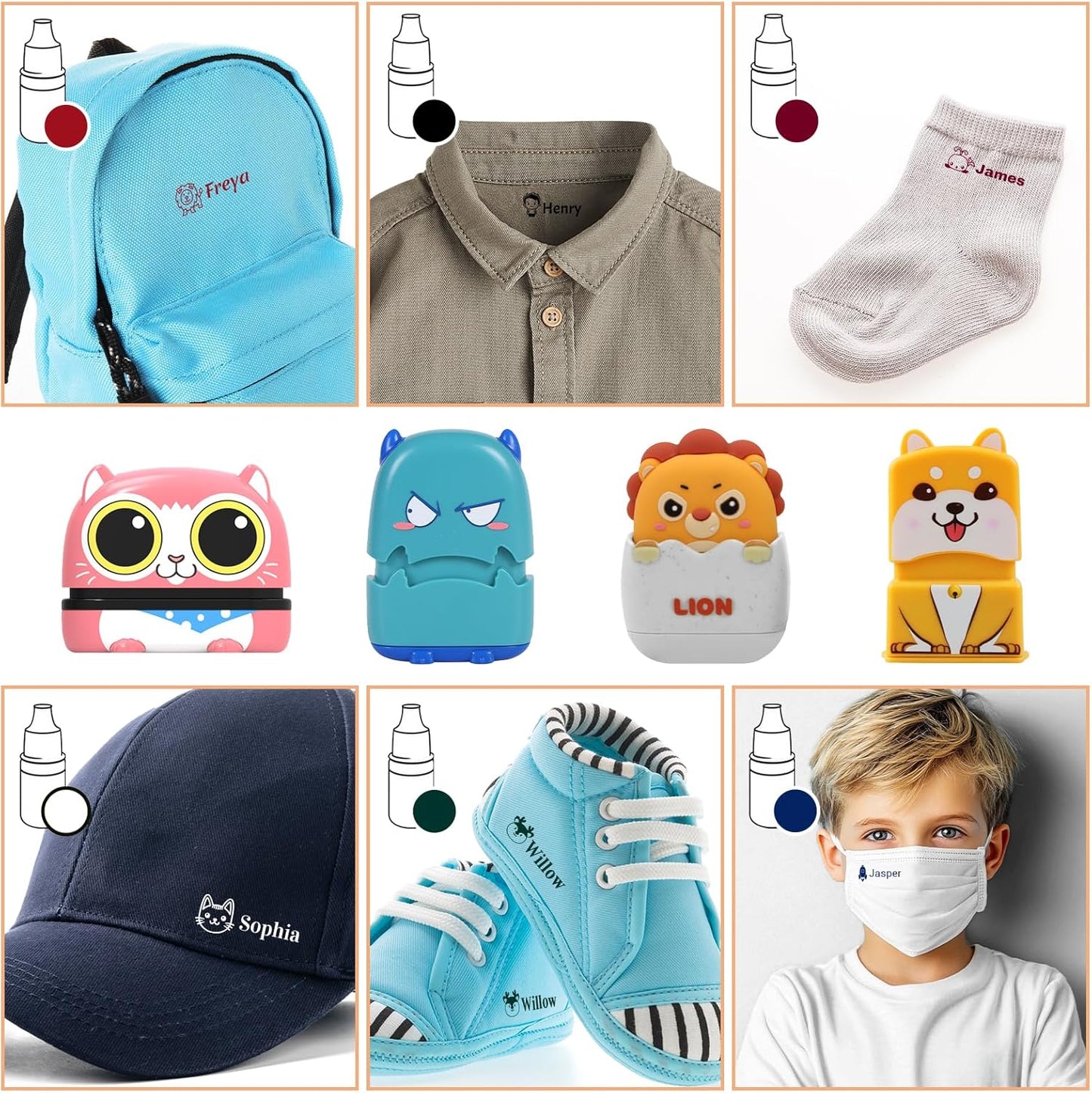 Personalized Name Stamp for Clothing Kids Waterproof Childrens Name Stamp for Clothes Stamp for Children (Single Color)