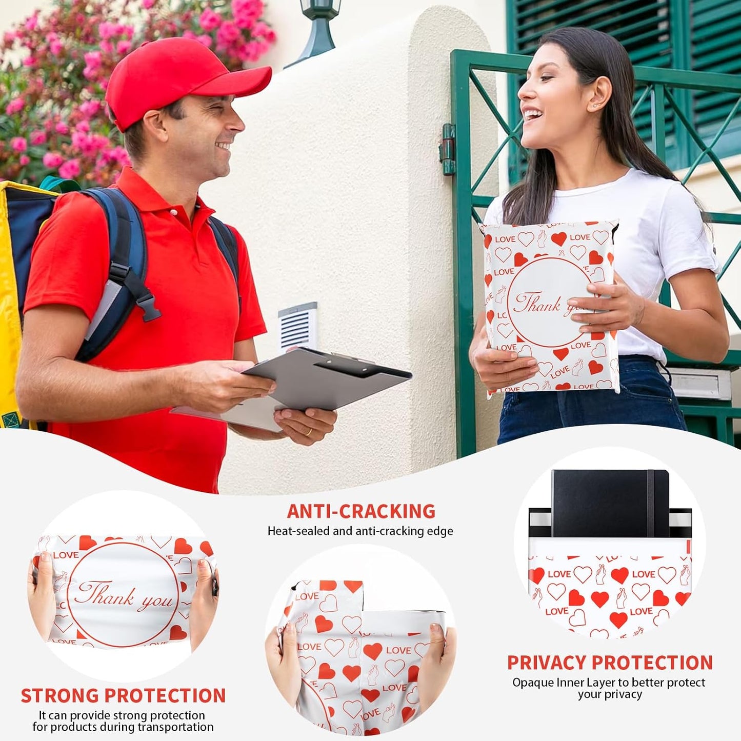 Oududianzi Poly Mailers 10x13, 100PCS Poly Shipping Bags, Mailing bags, Plastic Packaging Bags, Mailers Poly Bags for shipping, Shipping Envelopes, Small business packaging supplies - Red Heart