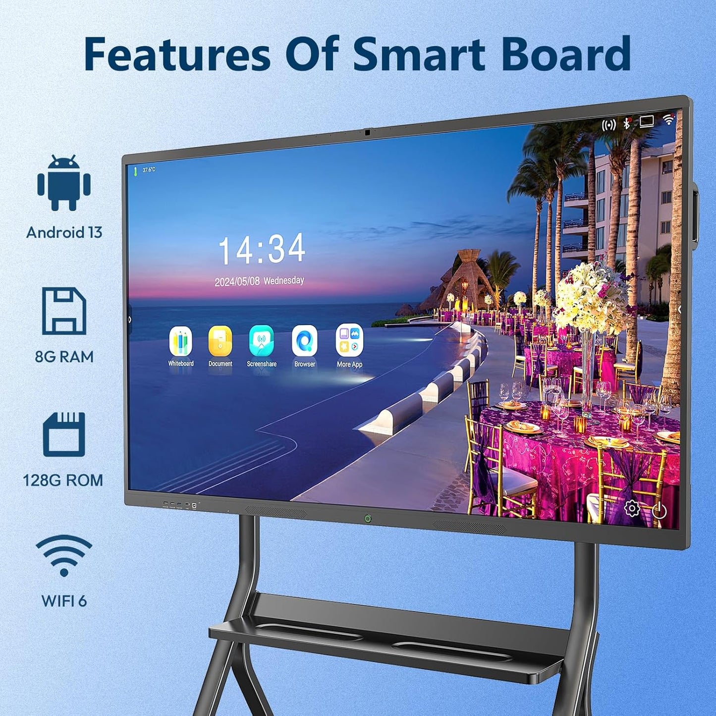 Smart Board,75 Inch Interactive Whiteboard 4K Touchscreen Built in Ultra High Definition Camera Open App Ecosystem, Digital Presentation Electronic Smart WhiteBoard for Classroom Home Office