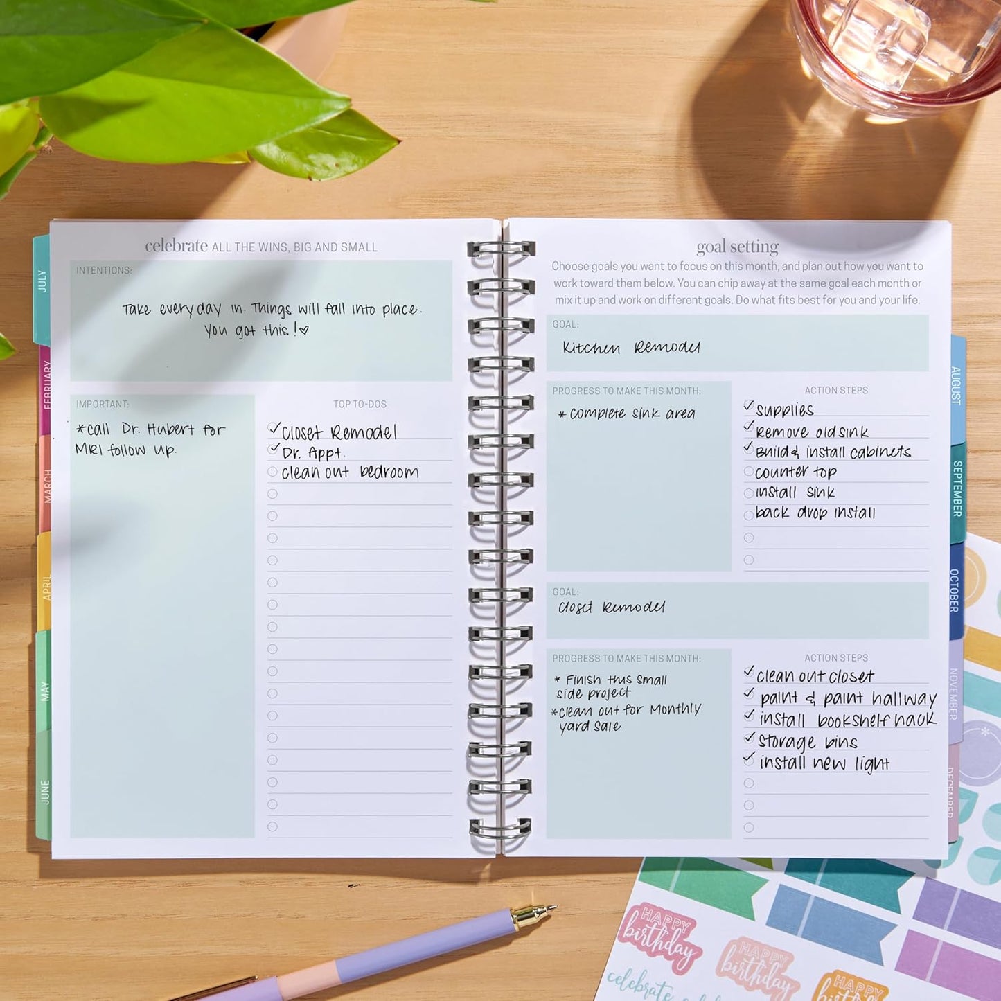 Inspired by Erin Condren A5 Undated Weekly & Daily Planner – 12-Month Spiral Agenda, Non-Dated Monthly Planner with Stickers, Water Garden Design (January 2025 - December 2025)