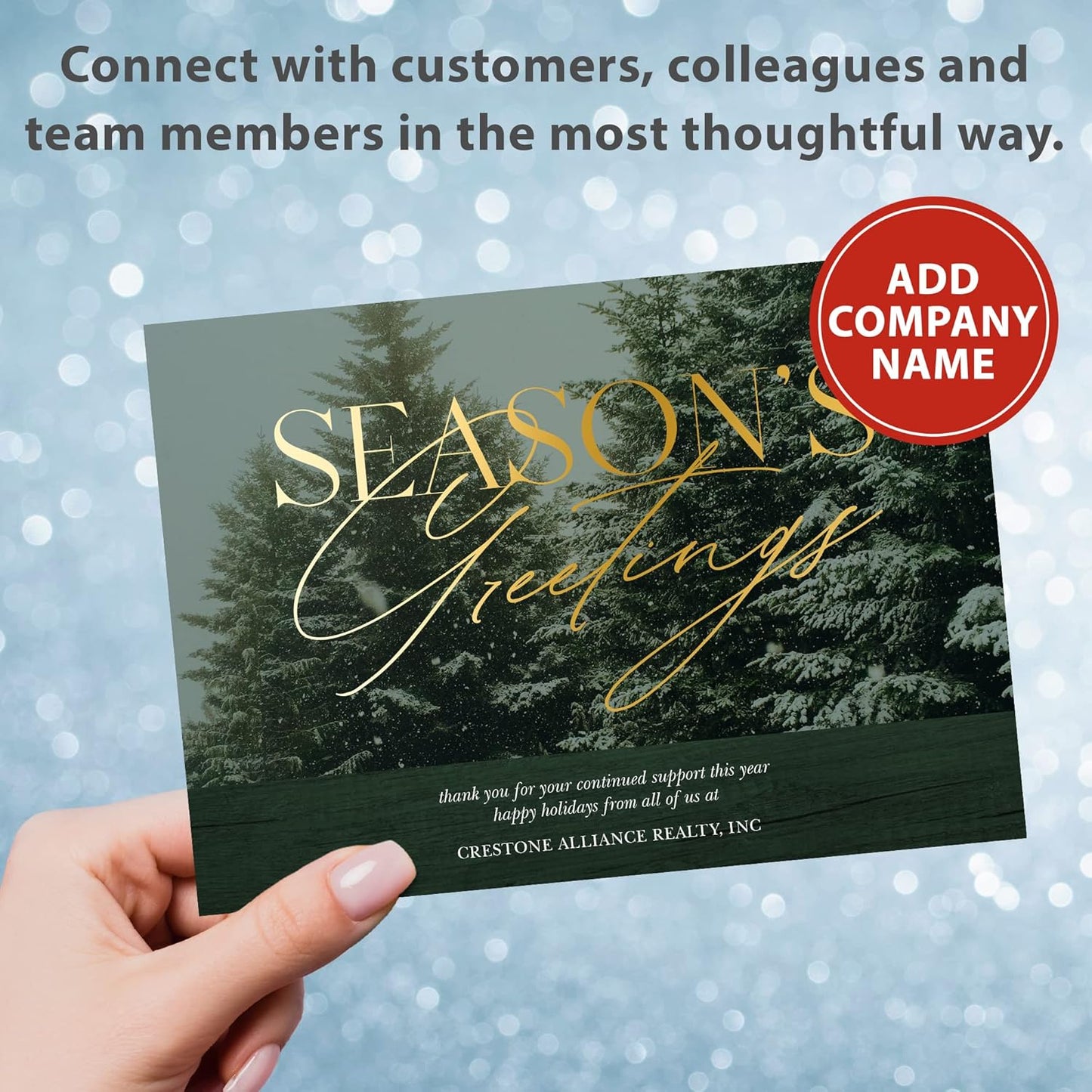 Let's Make Memories Personalized Business Christmas Cards with Envelopes - Premium Quality - 5x7-2025 Holiday Cards & White Envelopes - Snowy Pines - 100 ct