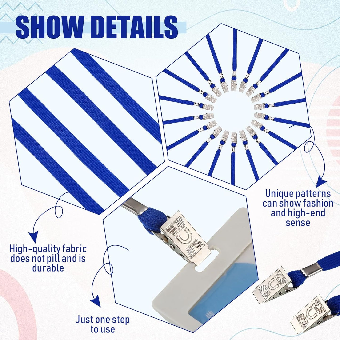 Patelai 200 Pack Double Clip Lanyards Bulk Face Mask Lanyard Twist Free 2 Hook Design Adjustable Badge Neck Strap for Conference Office Class Essential Back to School Gifts ID Card Keychain (Blue)