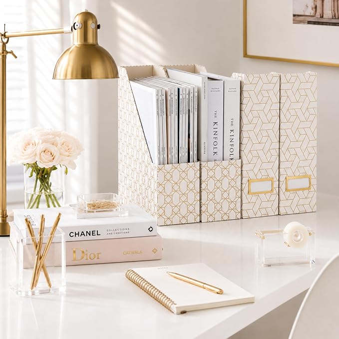 BLU MONACO | Cardboard Magazine File Holder Set of 4 | Vertical Magazine File - Image 3