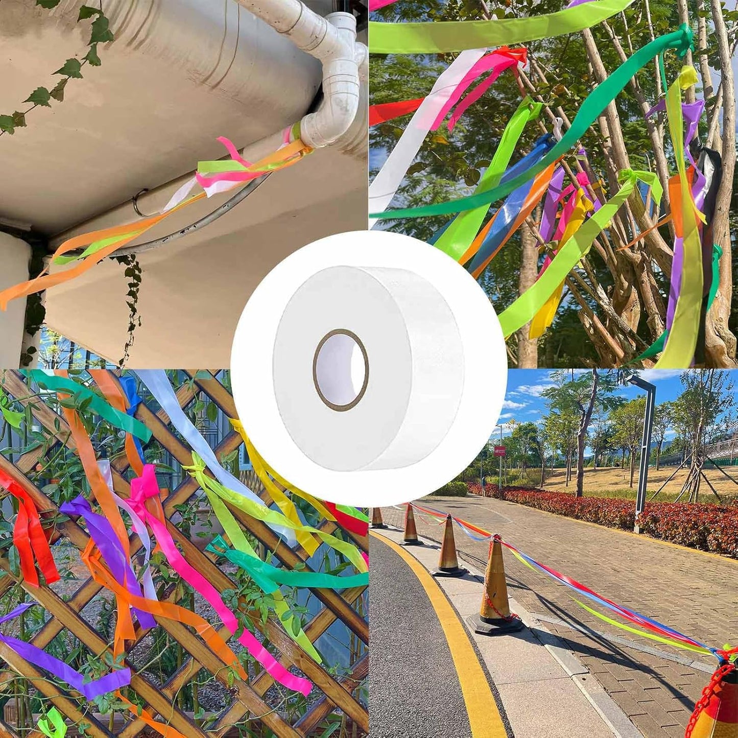 10 Pack White Flagging Tape, Non-Adhesive Plastic Ribbon Neon Marking Roll,1inch*2000ft, Marking Tape for Tree Marking, Hunting, Boundaries and Hazardous Areas,Trail Marking