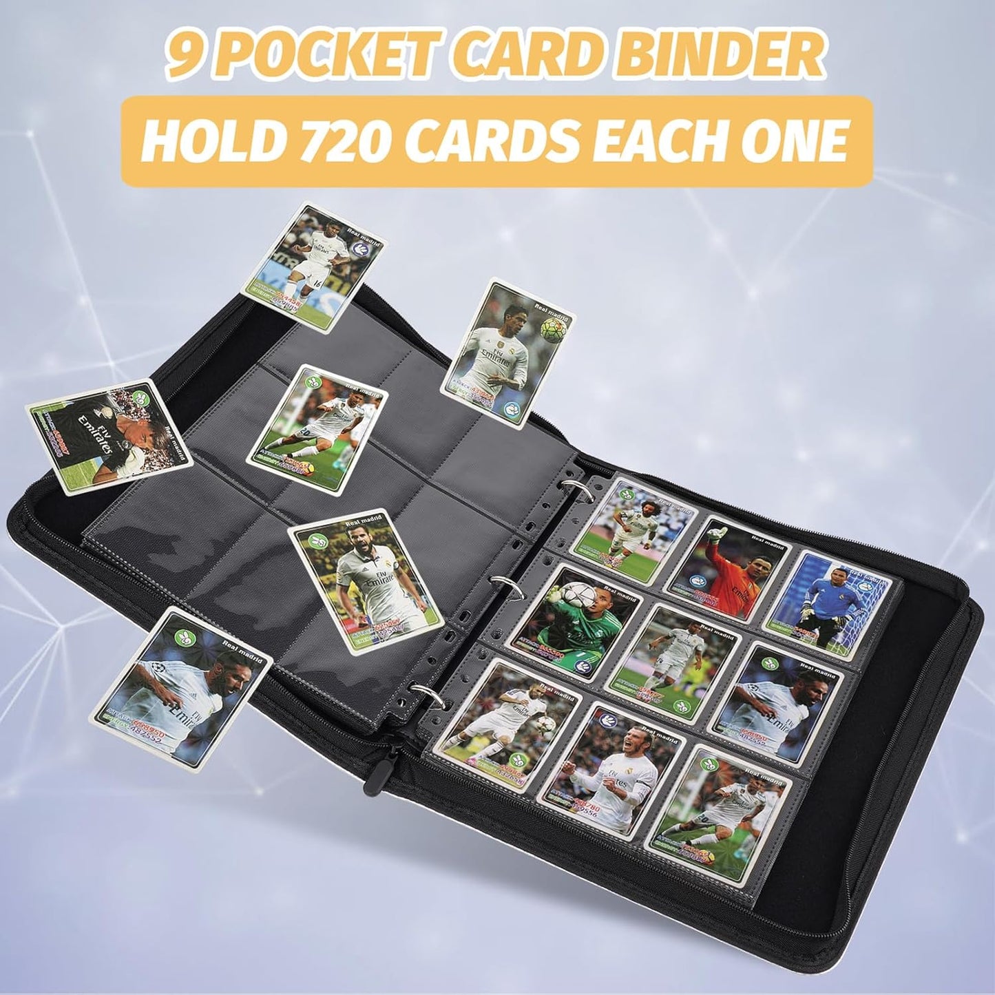 9 Pocket Card Binder, Premium Zip Trading Card Binder, 720 Double Sided Pocket PU Card Collection Binder, Collector Card Album, Card Folder for MTG, TCG, Sports Cards, Game Cards (Light Blue)