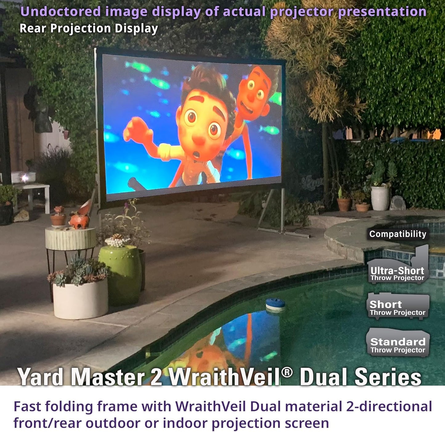Elite Screens Yard Master 2 WraithVeil Projector Screen 180-INCH 16:9 Front and Rear 4K/8K Ultra HD Active 3D HDR Movie Screen, OMS180H2-DUAL