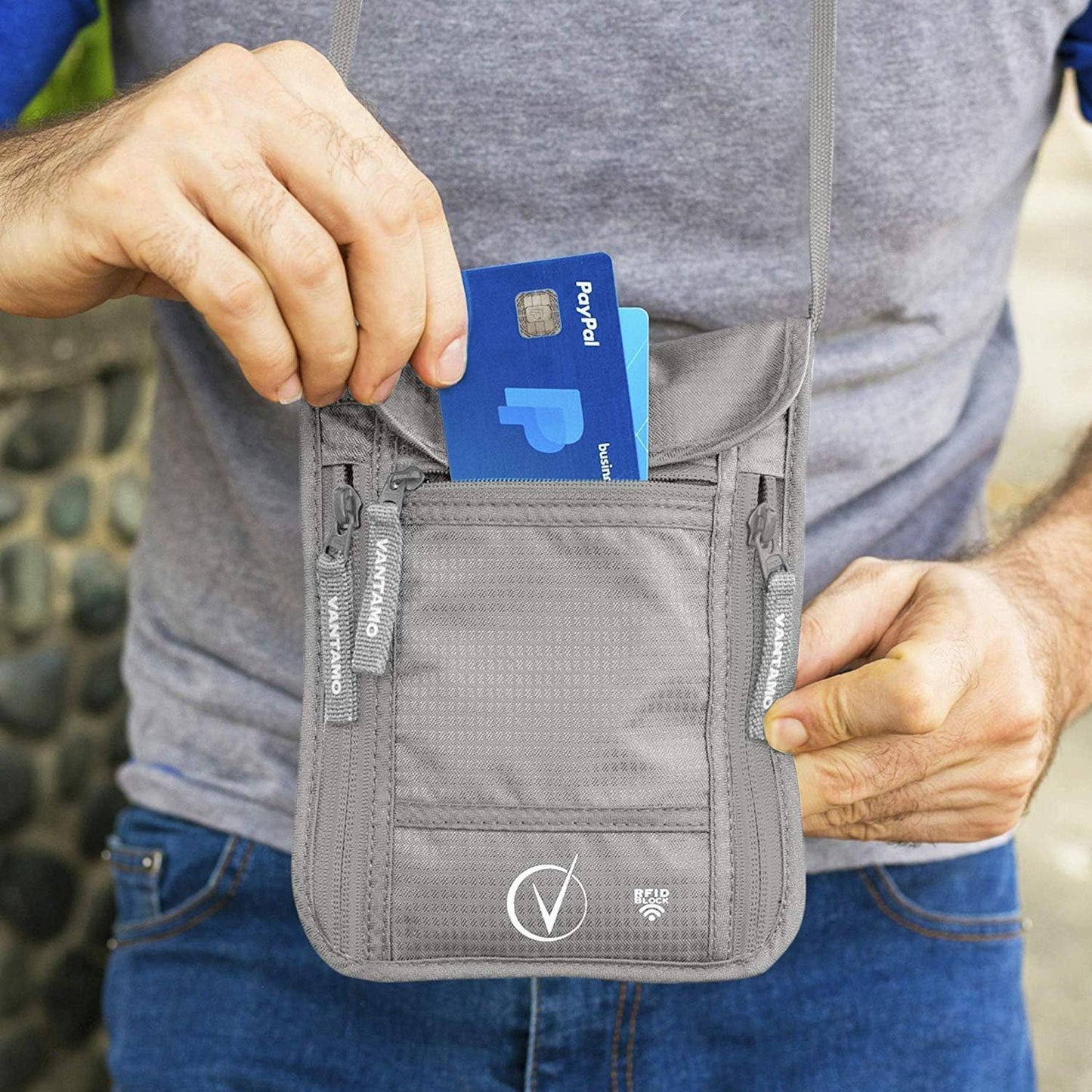 Vantamo Hidden Money Belt For Extra Safety, RFID Ultra-Thin Fanny Pack, 2 Compartment Money Bag Fits Passport & Phone