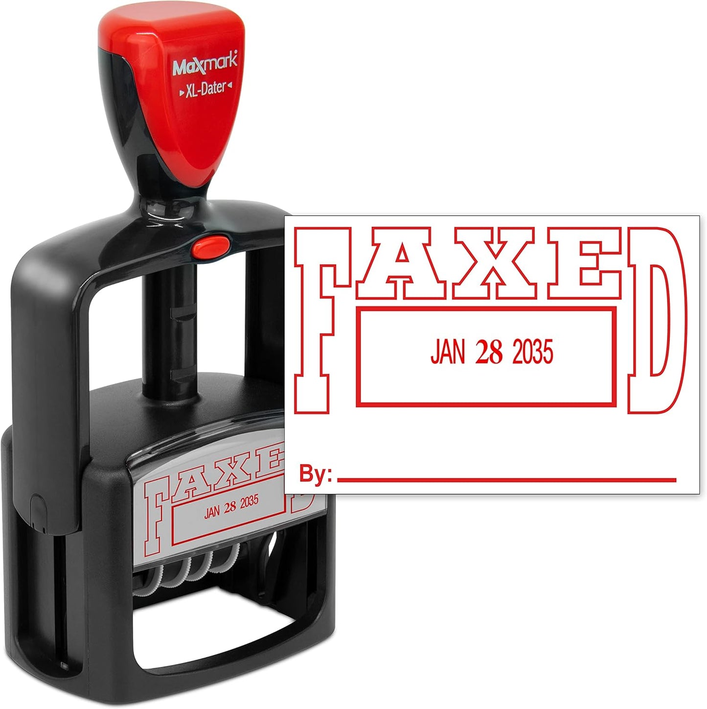 MaxMark Heavy Duty Style 5 Date Stamp with FAXED self Inking Stamp - Red Ink