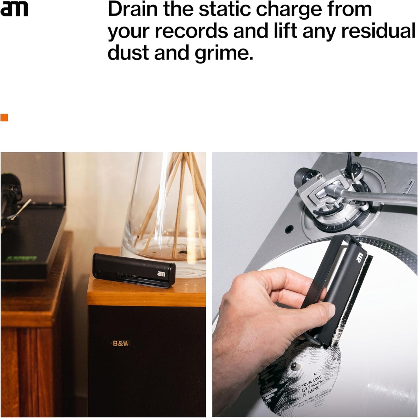 AM Record Cleaner Brush, Ultra Fine Carbon Fibre, Record Anti-Static for Music Lovers, Lifts Dust & Reduces Friction, Record Cleaning Must Have
