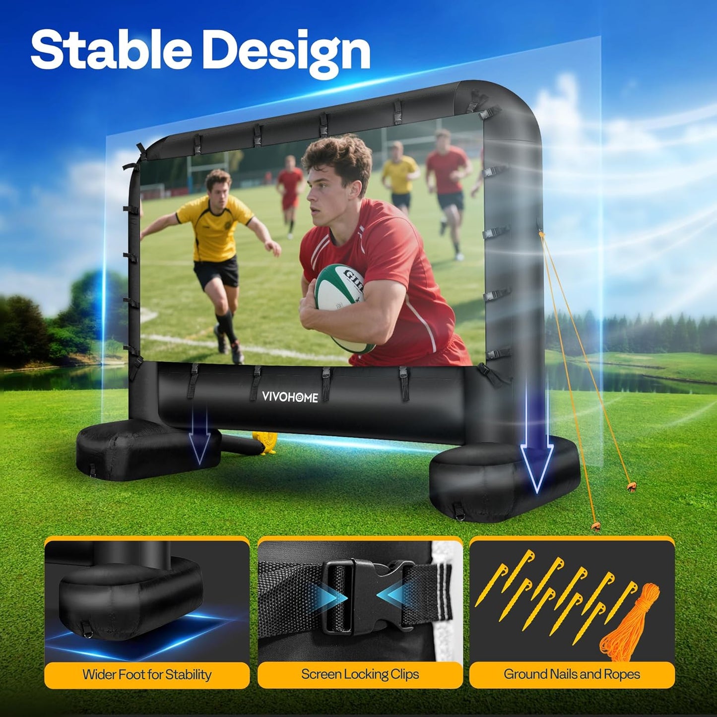 VIVOHOME 16 FT Inflatable Projector Screen for Outside, Blow Up Movie Screen Outdoor Use, Mega Large TV Screen with Carry Bag for Backyard, Tube Leg Support
