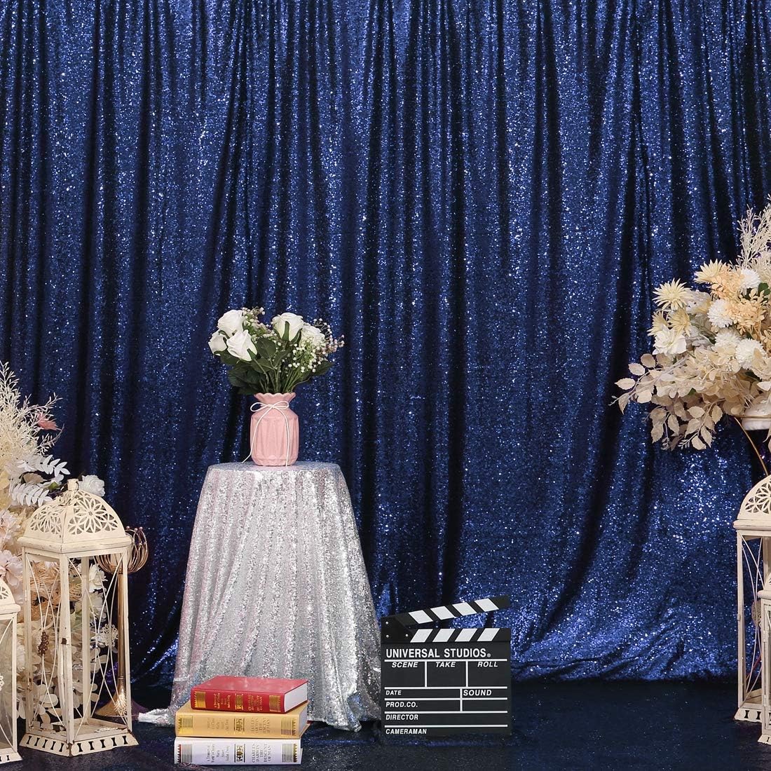 Eternal Beauty Navy Blue Sequin Backdrop, 4x7 Ft Glitter Background Curtains for Shimmer Photography Party Wedding Birthday Independence Day Back Drop Decor
