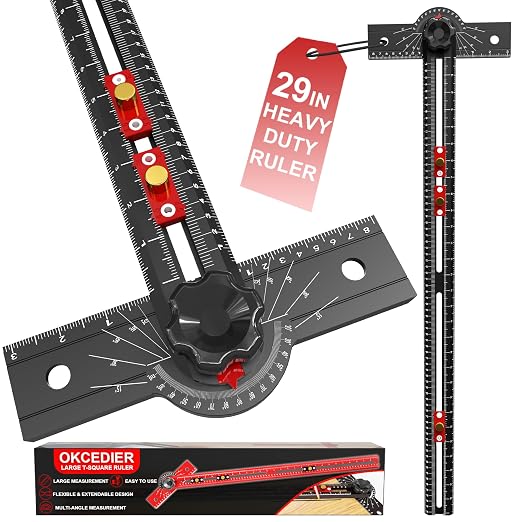 29 Inch Woodworking T Square Ruler, Aluminum Alloy, Adjustable Angle 15-165° by Unknown