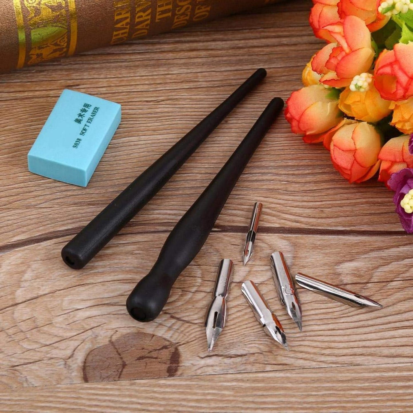 Manga Pen Cartoon Comic Pen Nib Drawing Tools Comic Dip Pen Set with 2 Black Pen Holders 5 Nibs 1 Drawing Eraser