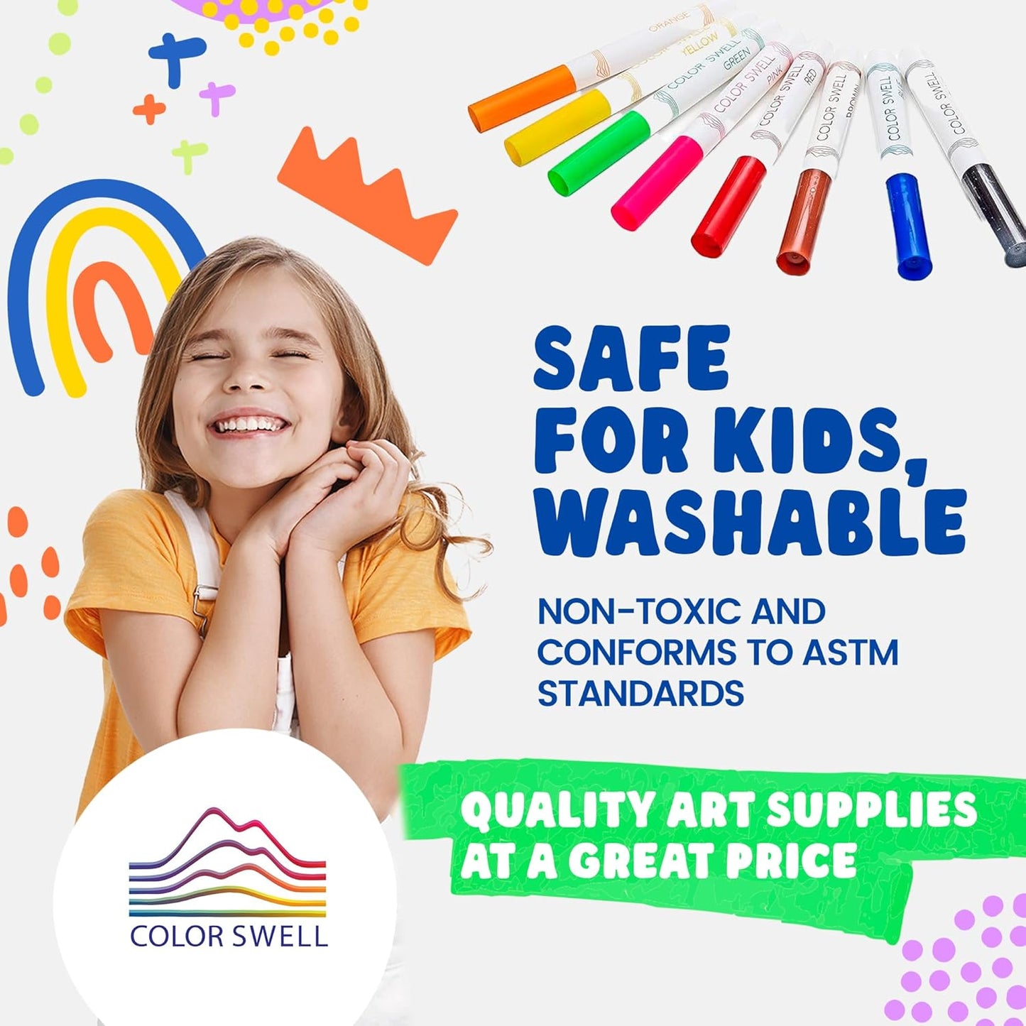 Color Swell Washable Markers Bulk 4 Pack of 8 Vibrant Colors Each for Kids, Adults, Teachers, Parties, and Families