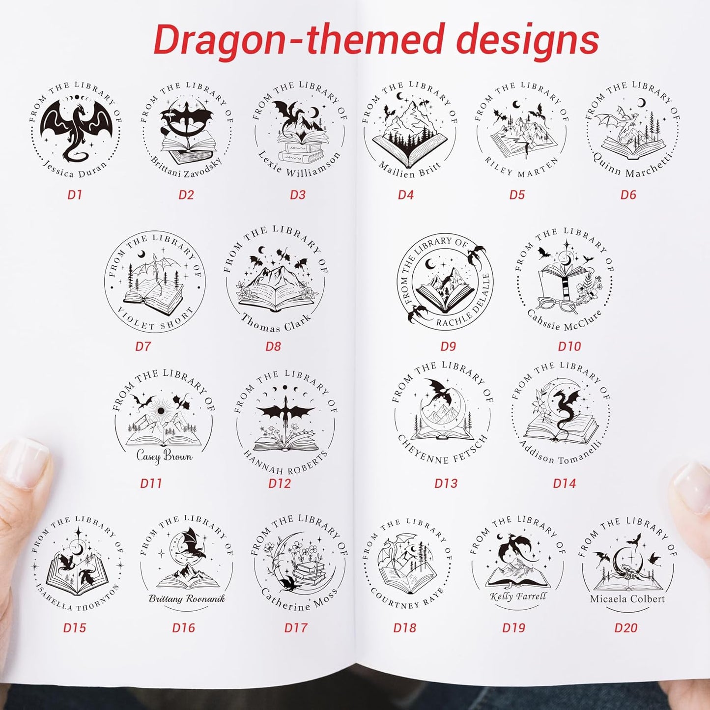 Book Embosser Personalized Dragon Series – 20 Mythical Designs, Custom Book Stamp Personalized for Fantasy Fans and DND Players