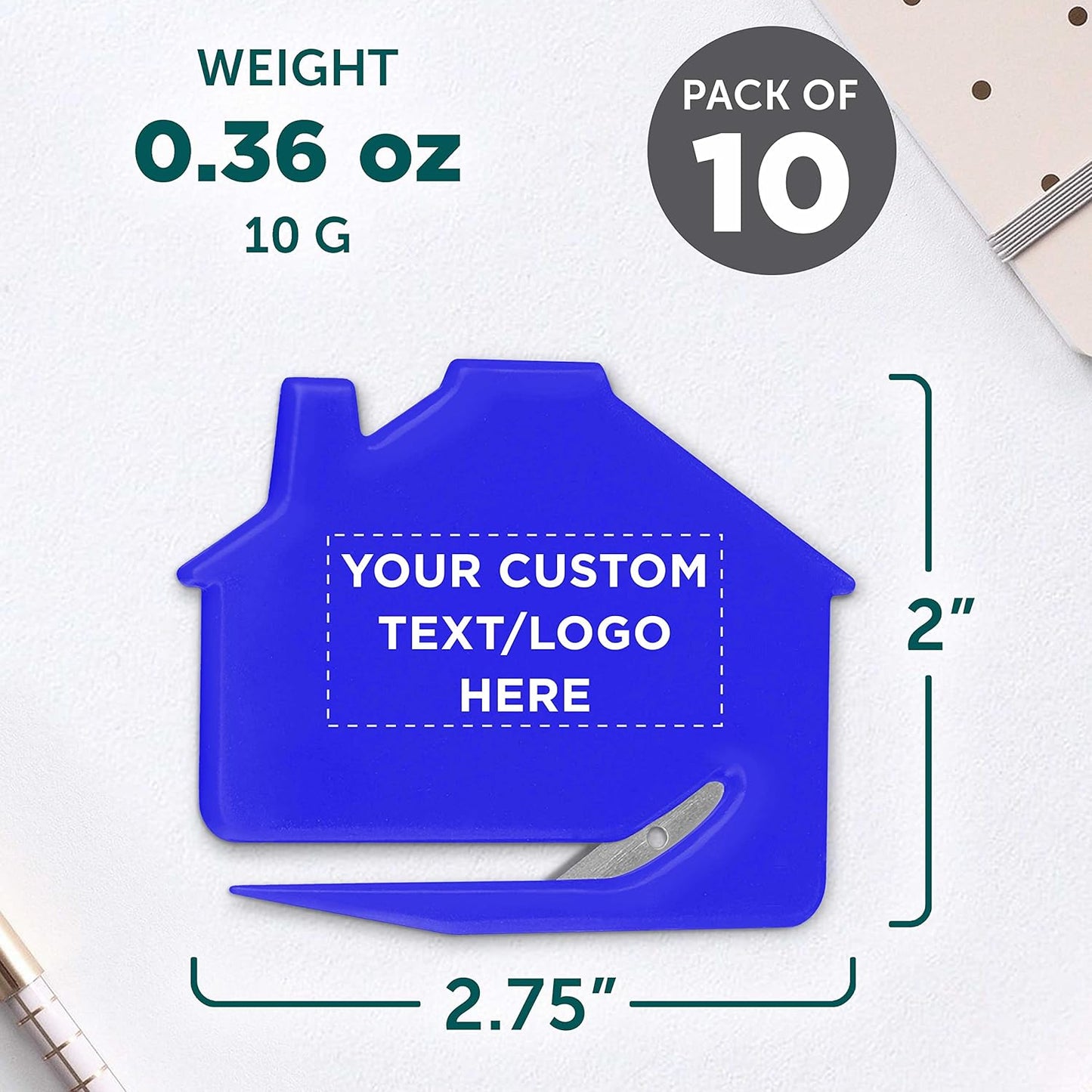 Custom House Letter Openers Set of 10, Personalized Bulk Pack - Perfect for Home or Office - Blue
