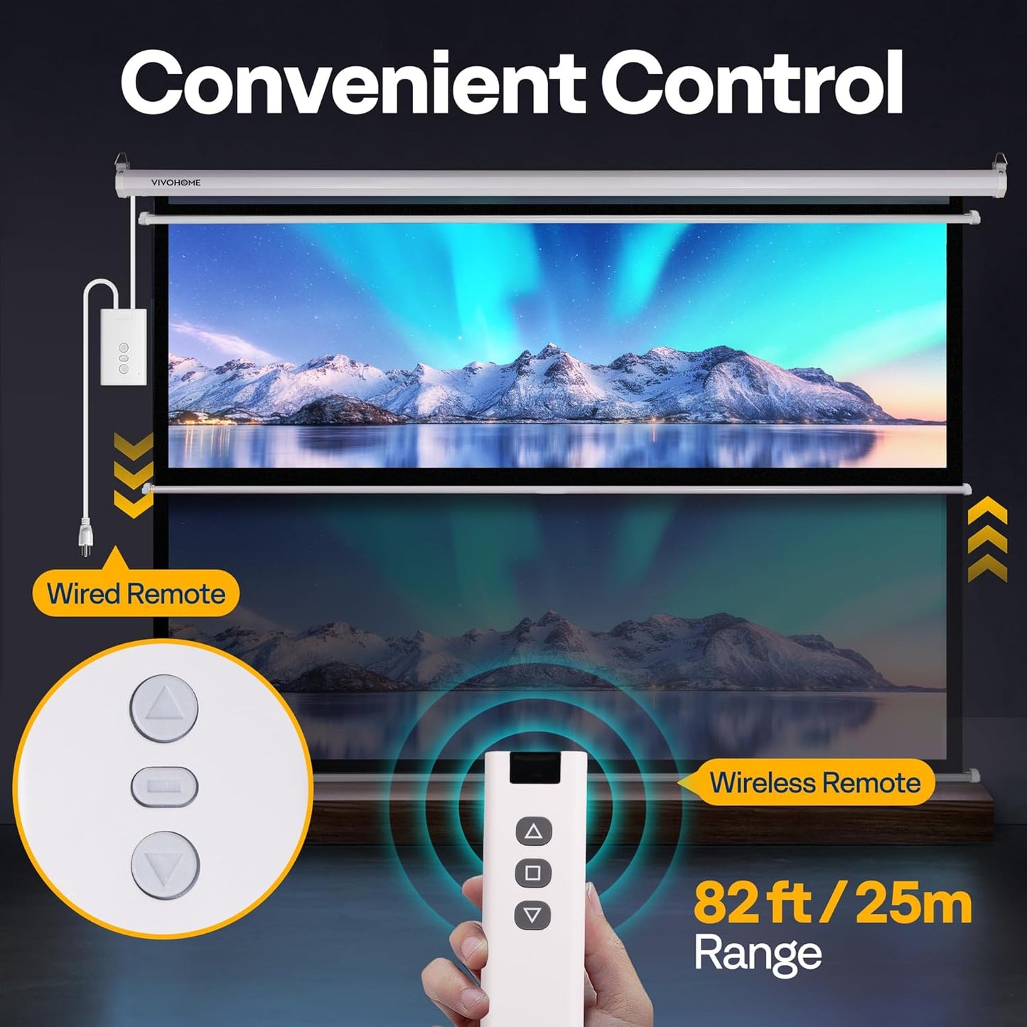 VIVOHOME Motorized Projector Screen with Remote, 16:9 84 Inch Auto Electric Projection Screen, HD 4K Movie Screen for Home Theater, Cinema, Office (73 x 41 White)