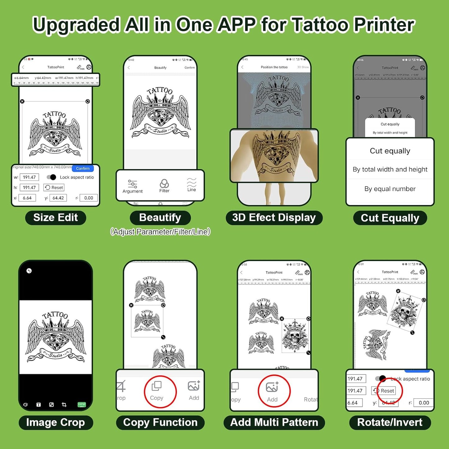 Tattoo Stencil Printer, P19 Wireless Thermal Temporary Tattoo Transfer Printer for Tattooing, 2500mAh Portable Tattoo Machine Kit Compatible with Phone/Tablet/PC, Green