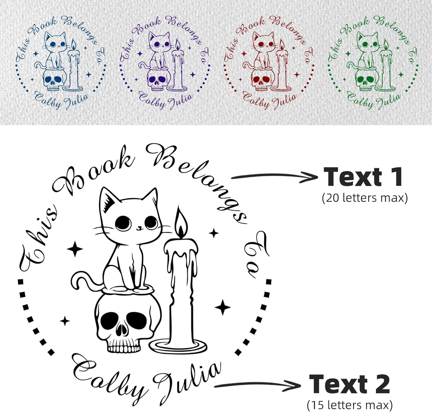 Skull Themed Library Book Embosser，Custom Book Business Card Paper Document Notebook，Self Inking Stamp，Book Lover Gifts，Christmas Gifts (Style15)