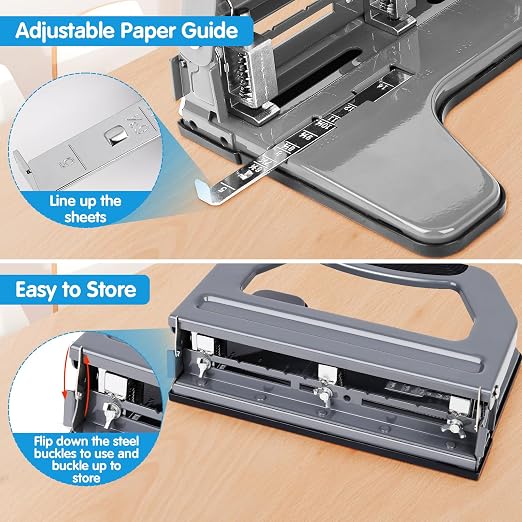 AFMAT 3 Hole Punch Heavy Duty, 9/32" Holes, 50-Sheet Hole Puncher 3 Ring - Image 4