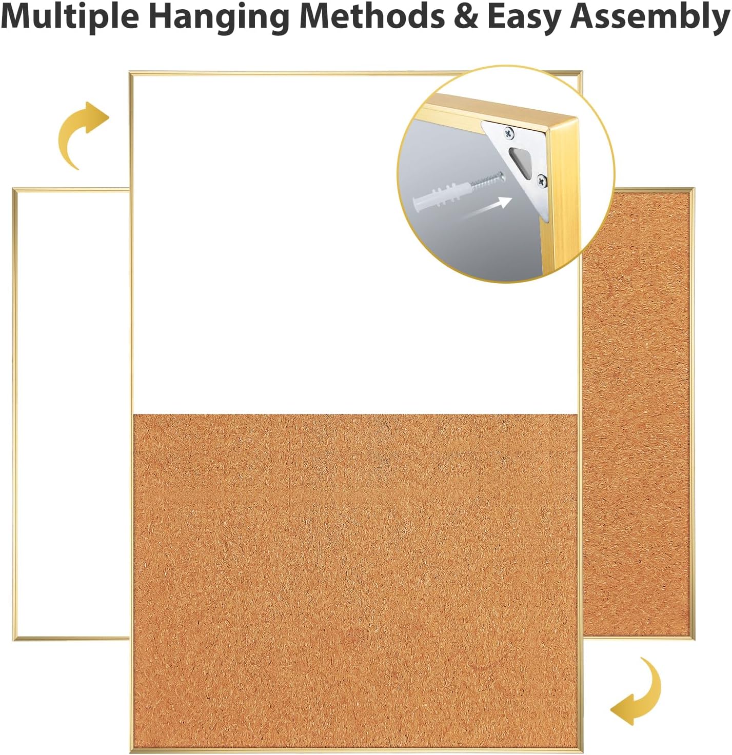 ARCOBIS Cork Board White Board Combo, 36 x 24 Inch Bulletin Board-Gold Frame, Magnetic Dry Erase Board & Corkboard for Wall, Vision Board for Home, Office, School