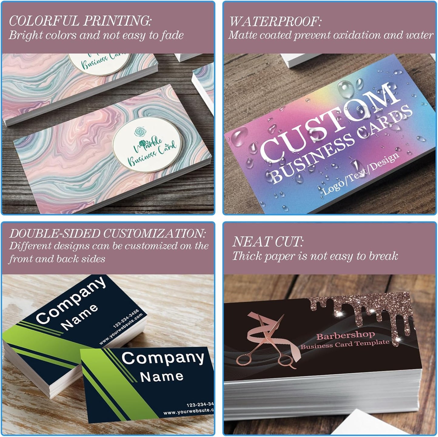 Custom Business Cards Personalized Business Cards with Photo for Small Business Customized with Logo Text 1000 500 200 100 Double Sided Printable Waterproof Business Cards-3.5" x 2"Cleaning Template