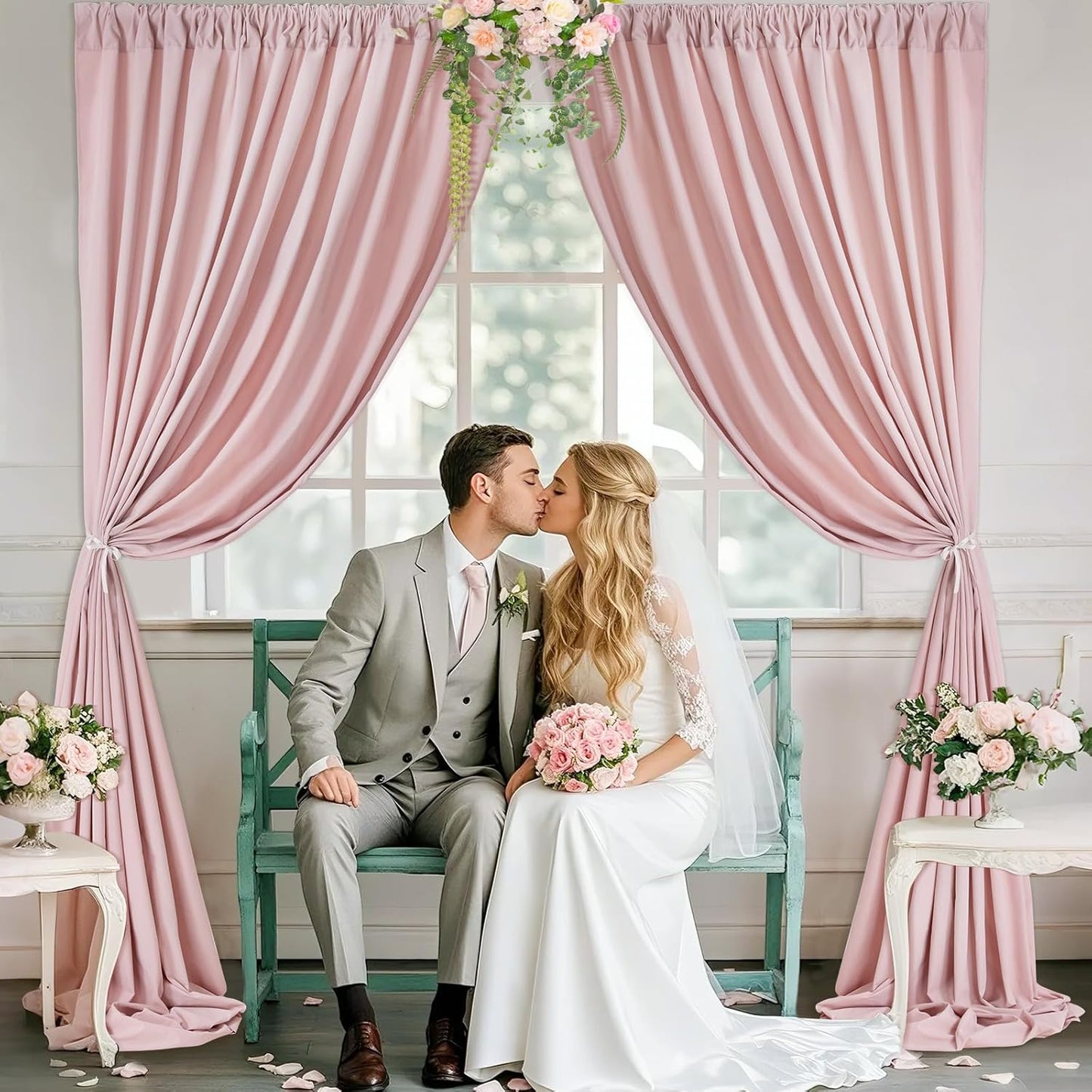 Dusty Rose Polyester Backdrop Curtains: 20 ft x 10 ft Photography Backdrop Drapes - Baby Shower Birthday Party Decorations 4 Panels 5ft x 10ft