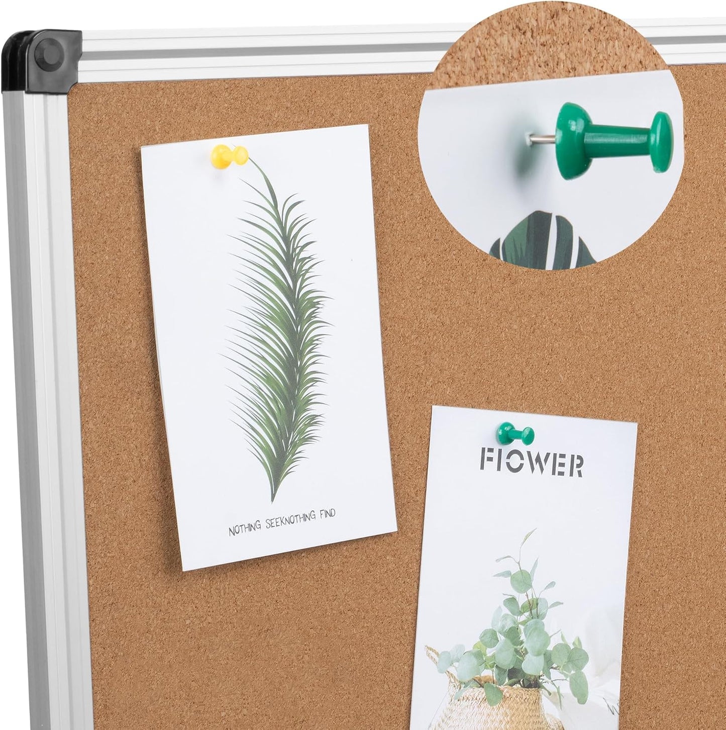 Board2by Extra Large Cork Bulletin Board 60" X 36", Foldable Notice Pin Board for Wall, Silver Aluminum Framed 5'x3' Corkboard, Wall Mounted Noticeboard with 36 Push Pins for School, Home & Office