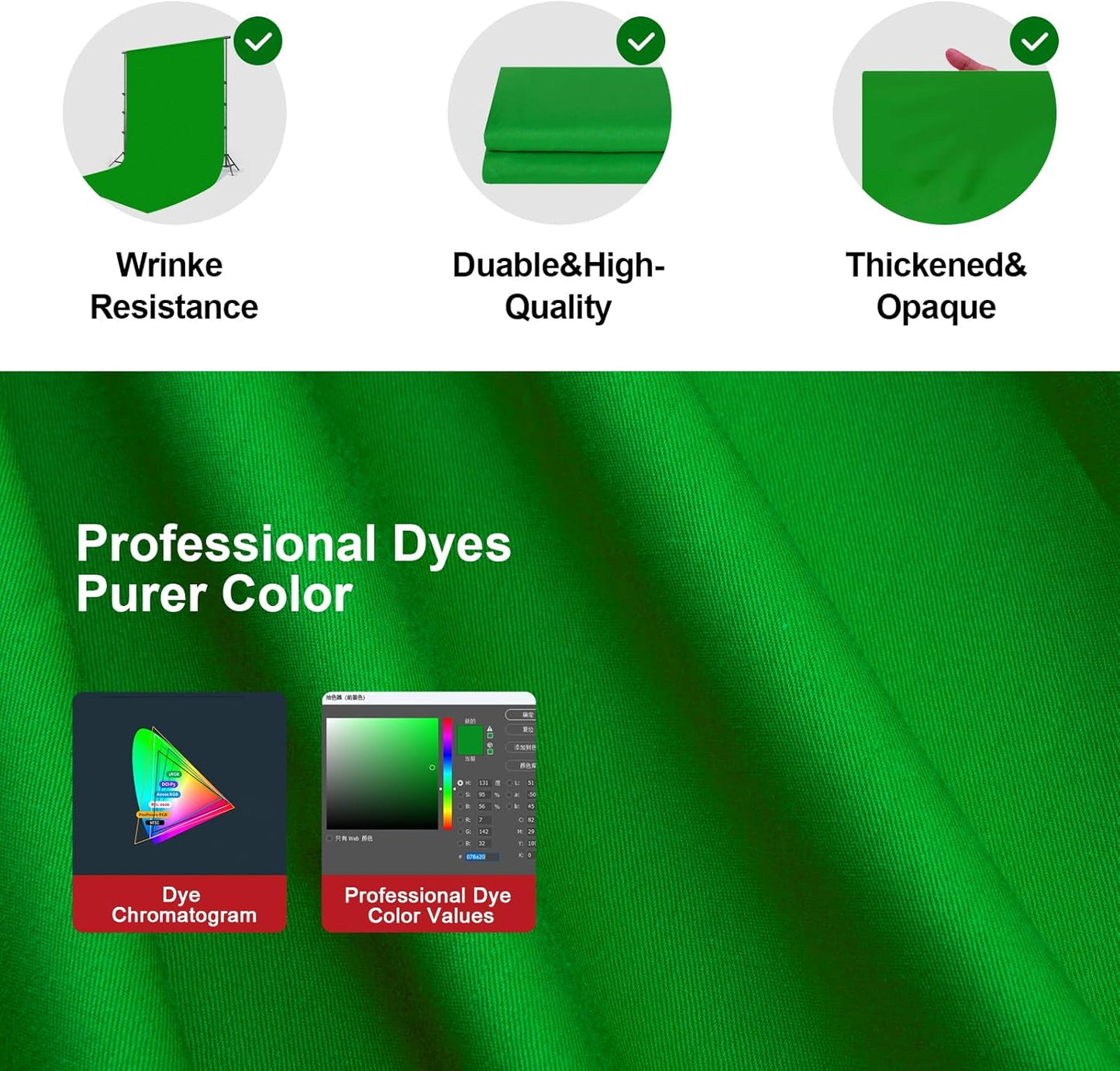 BEIYANG 10 Ft x 12 Ft Photography Backdrop Green Screen, Green Background Non-Reflective Fabric Wrinkle Resistance，Photo Background for Photo Studio Video Film Shooting Props