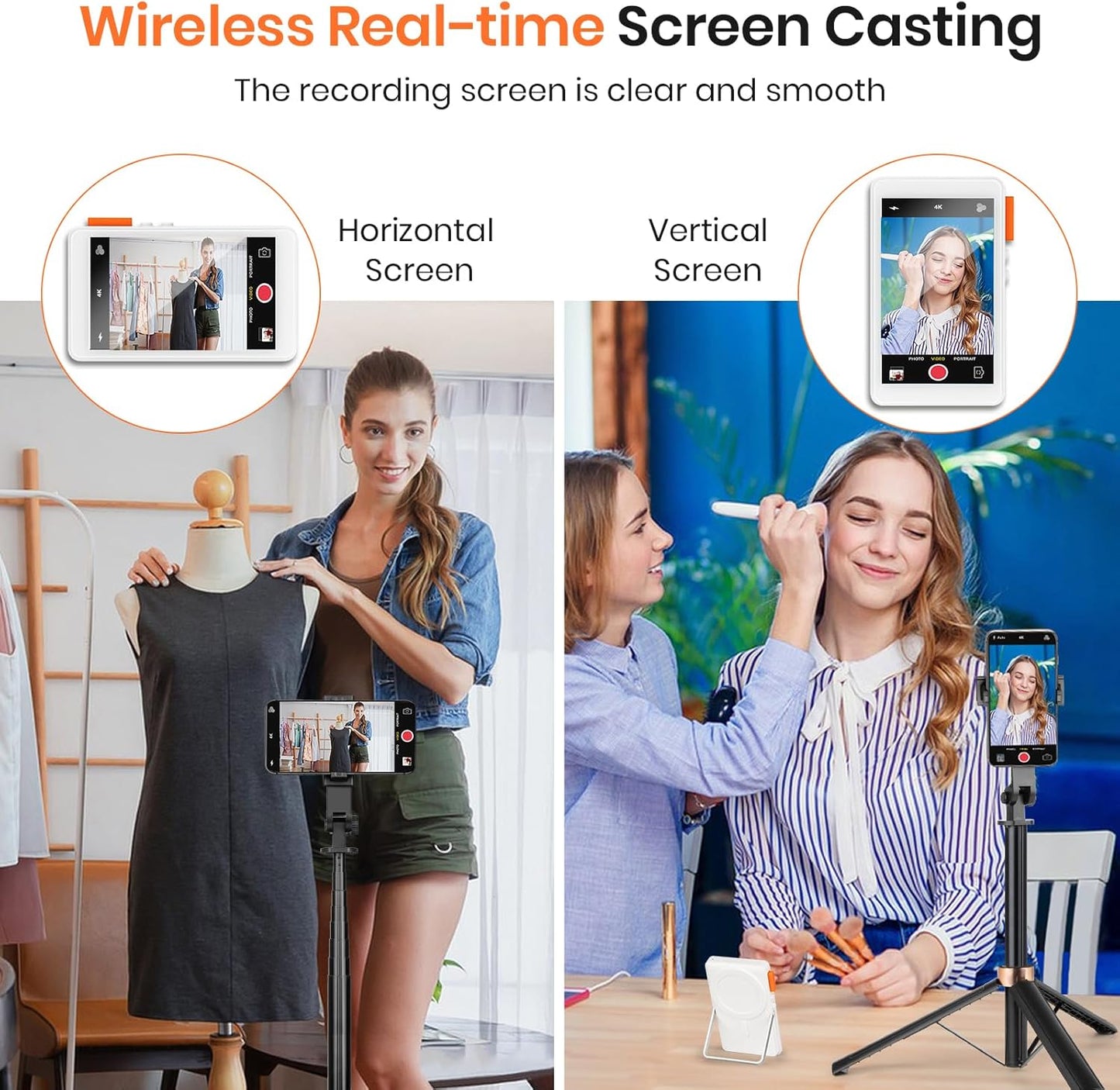 Vlog Selfie Monitor Screen, Phone Magnetic Selfie Screen with Metal Bracket, 4K Wireless Back Camera Monitor Screens Adjustable Focus for Vlog Live Stream TikTok,Compatible with iPhone/Android.