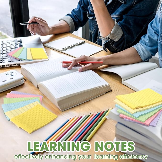 Seajan 48 Pcs Lined Sticky Notes 4 x 6 Self Stick Note Pads 6 Bright Colors - Image 5