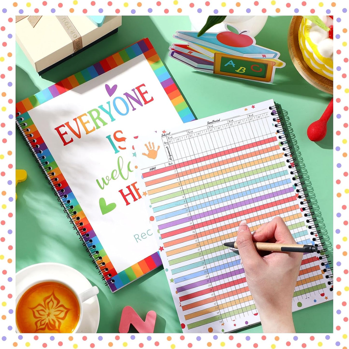 Faccito 8.3'' x 11'' Teacher Record Book 2025 Grade Book Undated Attendance Register Class Student Roster Monthly Reminder Grading Chart Gift for Elementary Classroom School Office(Rainbow Style)