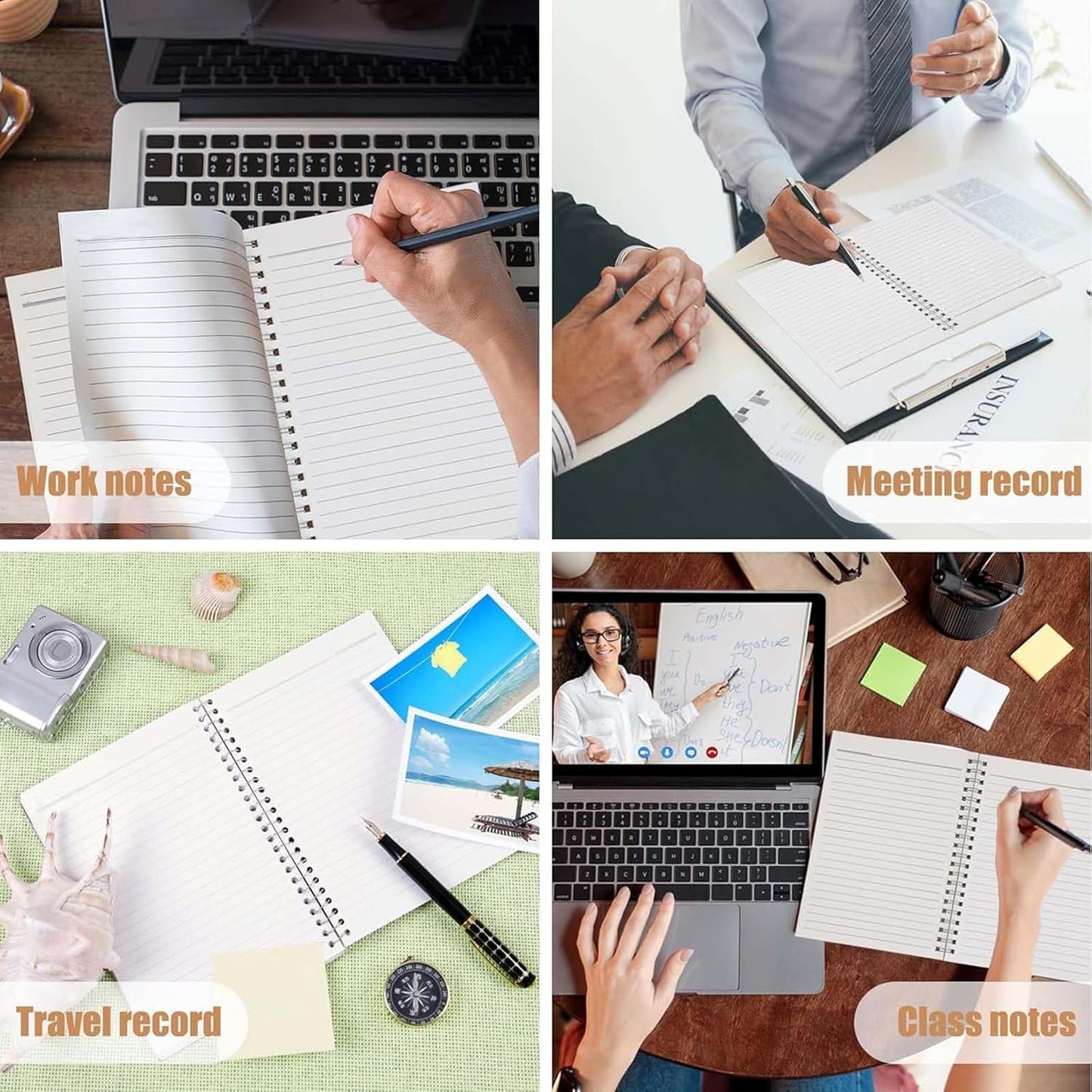 GINMLYDA 4Pack Small Spiral Notebook A5, 8.25x5.5” 120 Lined Pages Wide Ruled Spiral Journal Bulk Blank Kraft Cover Spiral Bound Notebook & Writing Pads for Home Office Meeting Work Note Taking