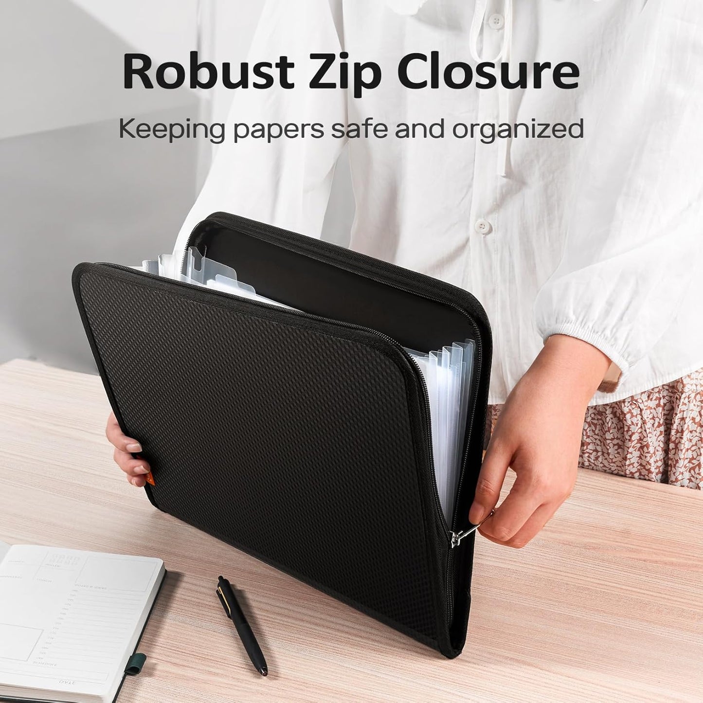Sooez 7 Pockets Accordion File Organizer, Zipper Expanding File Folder, Heavy Duty Folder Organizer, Sleek Letter Size Accordion Folder, Portable Expandable File Folder for Documents, Sky Blue
