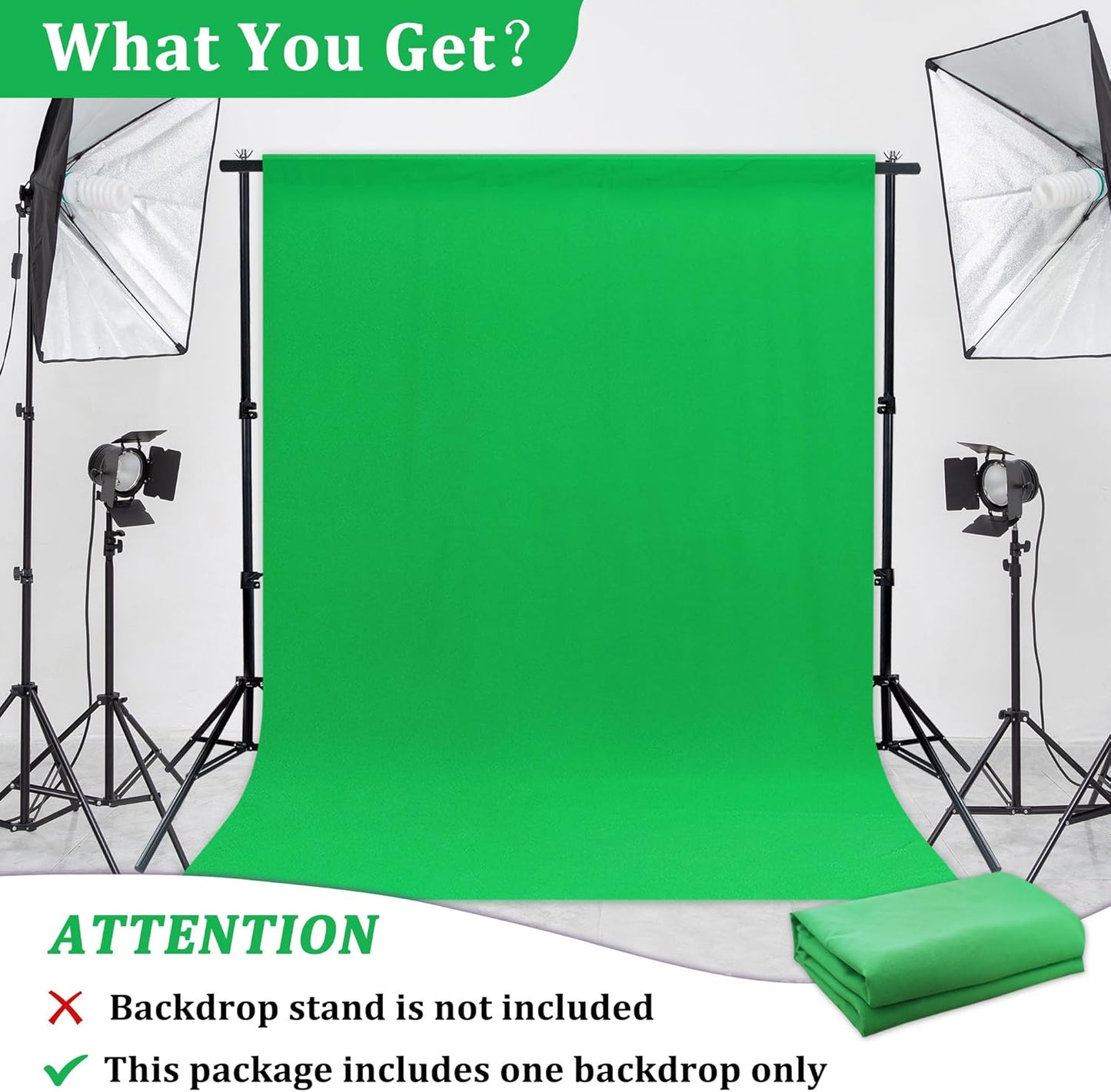 6 x 8 FT Green Screen Backdrop - Polyester Fabric for Video Streaming, Portrait Photoshoot, Wall Mounted, Parties and Small Events