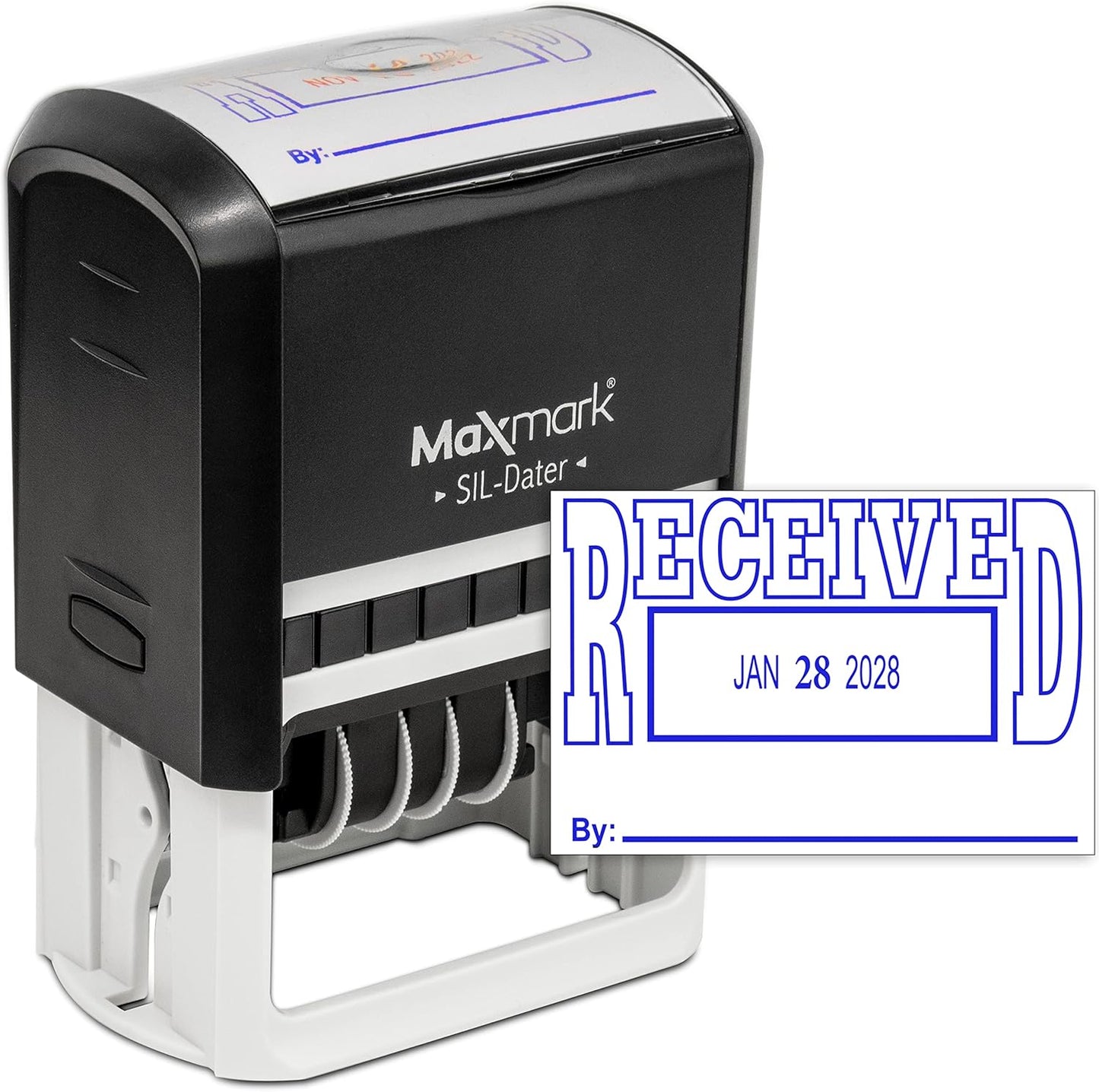 MaxMark Large Self-Inking Rubber Date Office Stamp with Received Phrase & Date - Blue Ink, 12-Year Band - Style 5