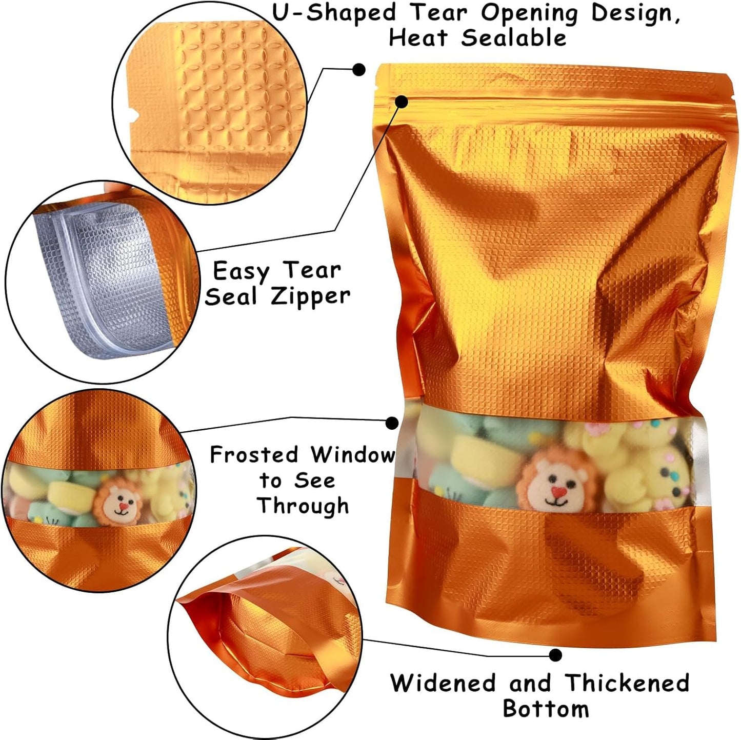 150 Pcs Mylar Bags for Food Storage, 4x6 Mylar Bag with Window Stand Up, Small Holographic Resealable Bags Smell Proof Bag Food Packaging for Small Business Freeze Dried Candy Jewelry Foil Packaging