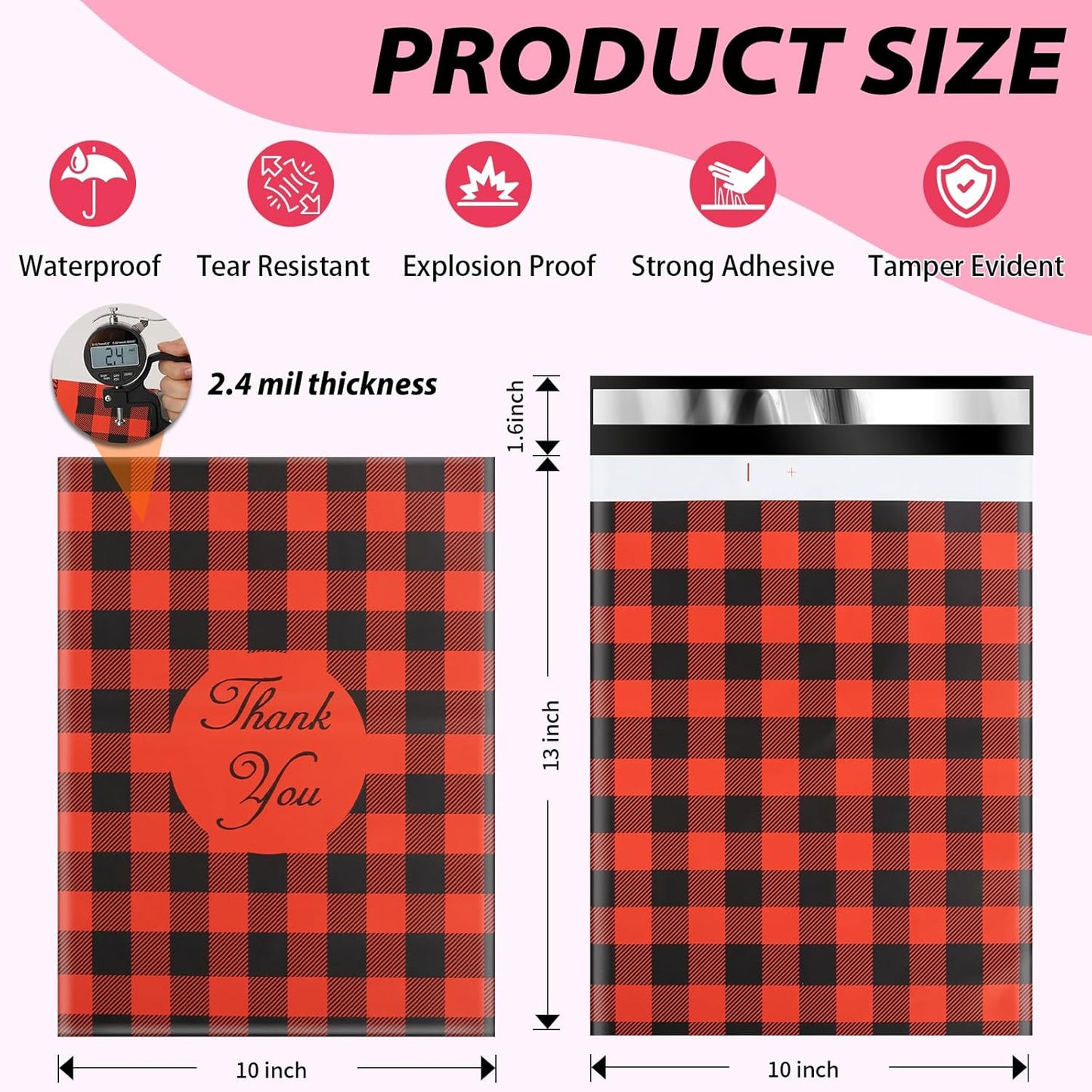 Oududianzi Poly Mailers 10x13, 100Pack Shipping Bags, Packaging Bags, Mailers Poly Bags, Shipping Envelopes, Mailing bags, Polymailer Packaging Bags for Small Business - Red plaid