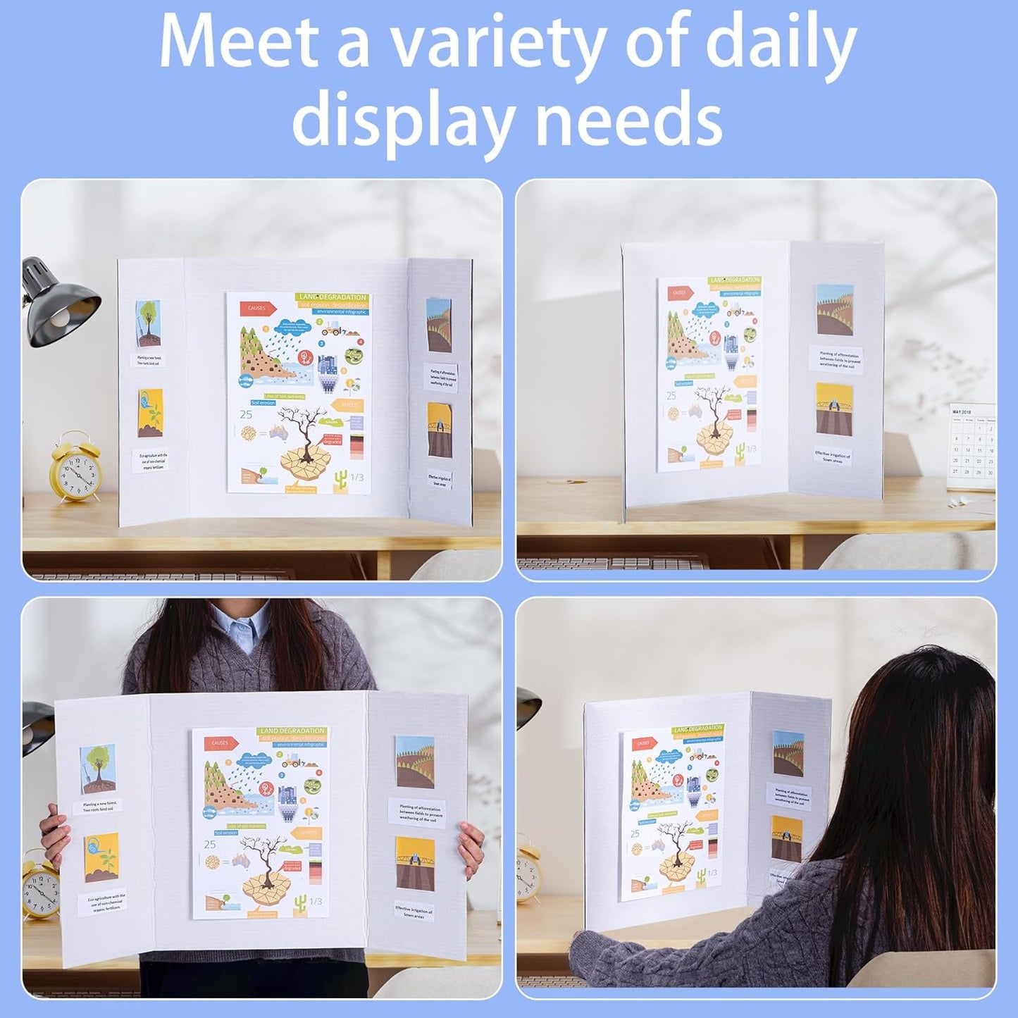 6 Pack Medium Trifold Poster Board, 26" x 16" White Corrugated Cardboard Tri Fold Poster Boards for Presentation, School Projects, Science Fair, Photo Display Exhibitions Event