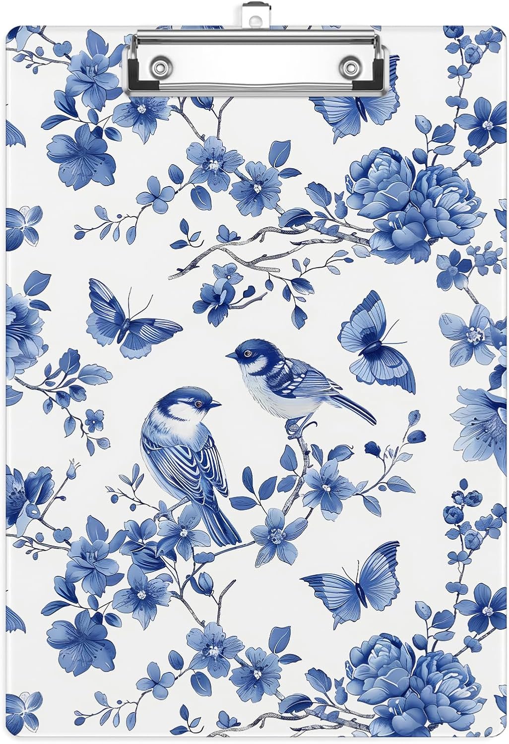 Vintage Blue Bird Flower Plastic Clipboards,Cute Fashion Clipboard Decorative 8.5" x 12.5"Standard A4 Size Clipboards,Acrylic Clipboard for Teacher,Social Worker,Students,Nurse,Office Supplies