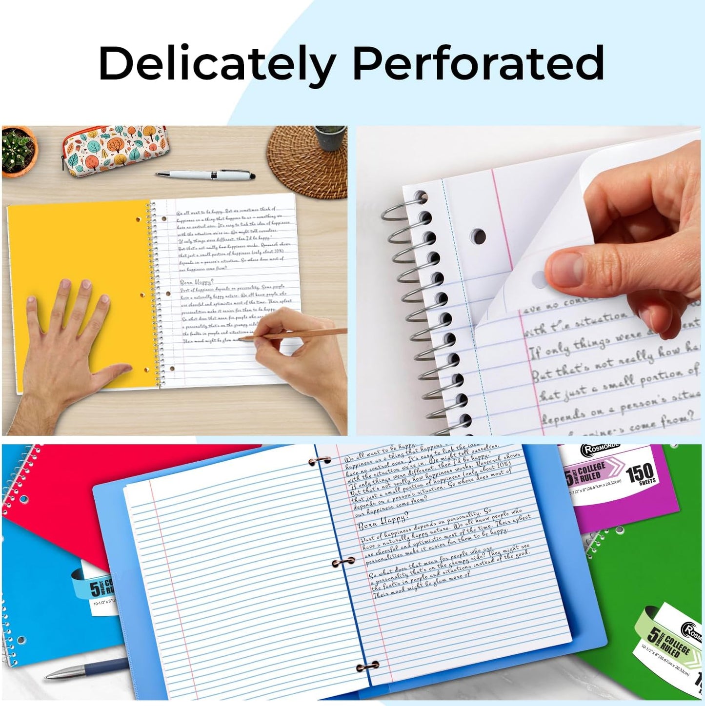 720 Packs (Pallet) 5 Subject Notebooks, Spiral Notebook Bulk, College Ruled,Pallet of Notebooks,150 Sheets (300 pages), 8 x 10-1/2", Bulk Spiral Notebooks for School & Office,4-7 Days Transit