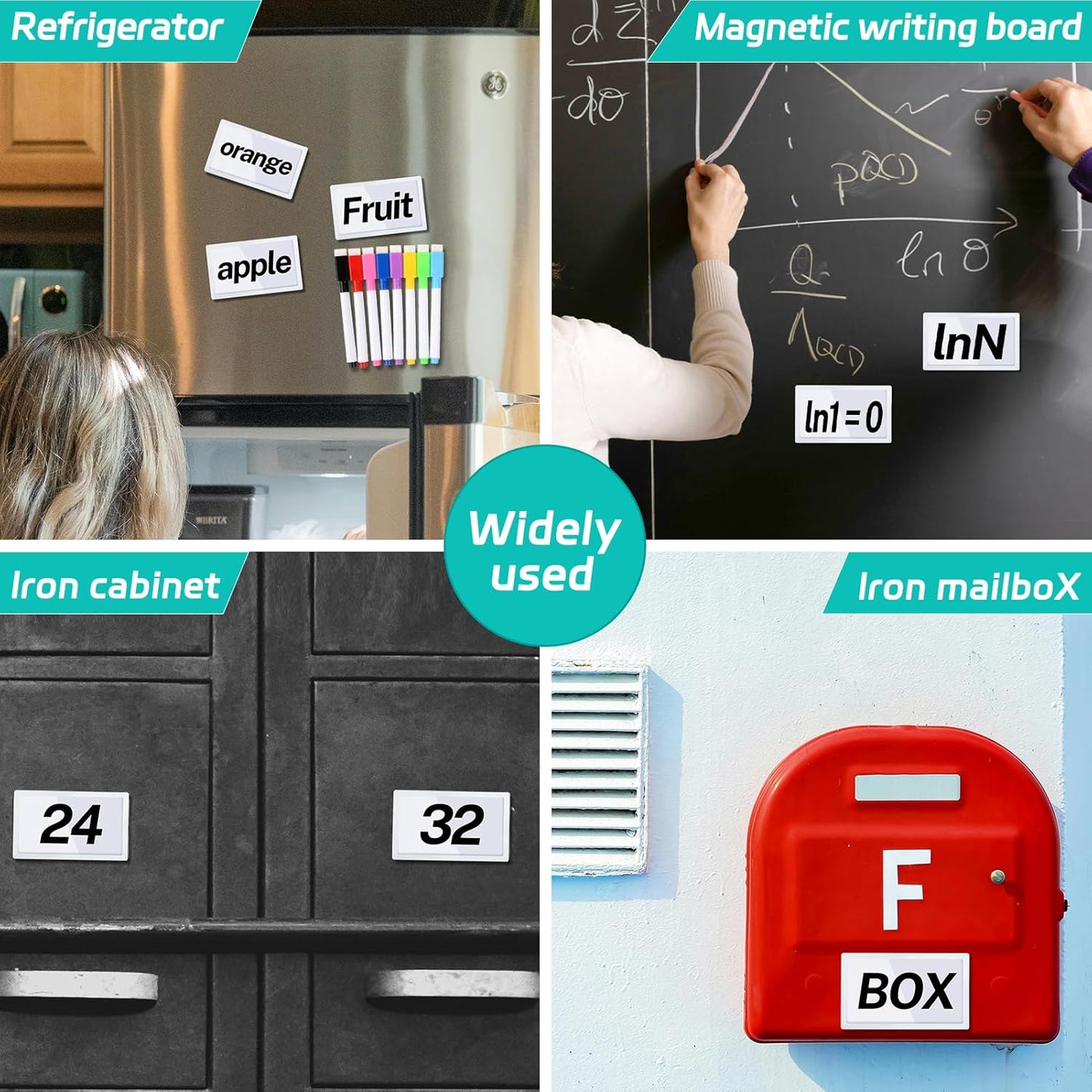 20Pcs 2x4 inch Magnetic Plastic Label Holder for Supermarket Store Price Tag, Metal Shelf File Storage Cabinet Drawer Label Tag Resuable with 8 Color Chalk Makers, 20Pcs White Paper (White)