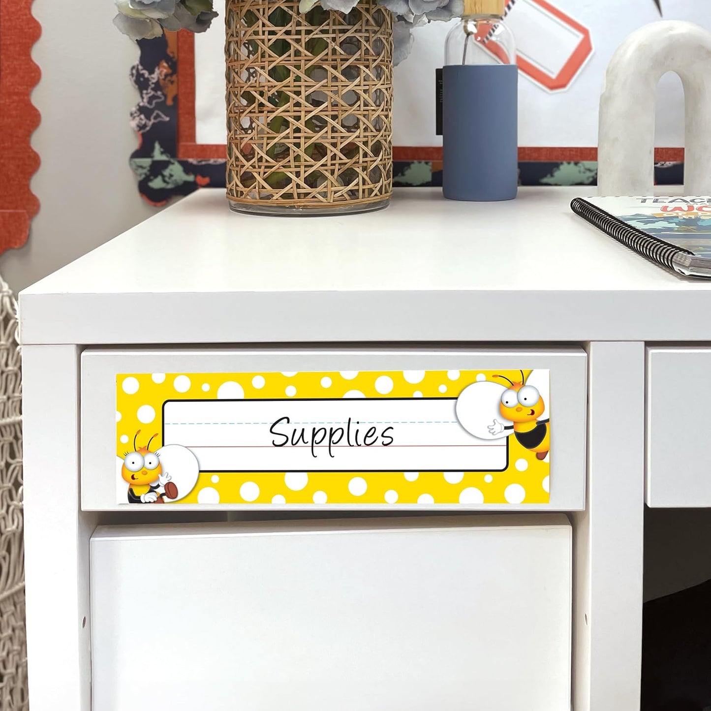 Carson Dellosa 36PC Bumble Bee Name Labels for Kids, Tags for Labeling Classroom, School Supplies, Desk Organizer, and Locker Organization, Teacher Decor