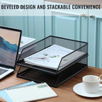 Hicarer 2 Pcs Black Metal Letter Tray Stackable Desk Tray Single Wire Mesh - Image 2