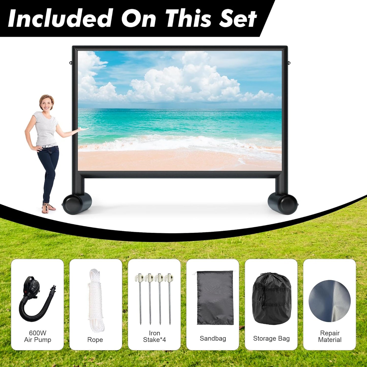 Inflatable Projector Screen, 22ft PVC Upgraded Inflatable Movie Screen Outdoor Airtight Design with High Power Air Pump for Outdoor/Indoor - Does Not Require Continuous Inflation