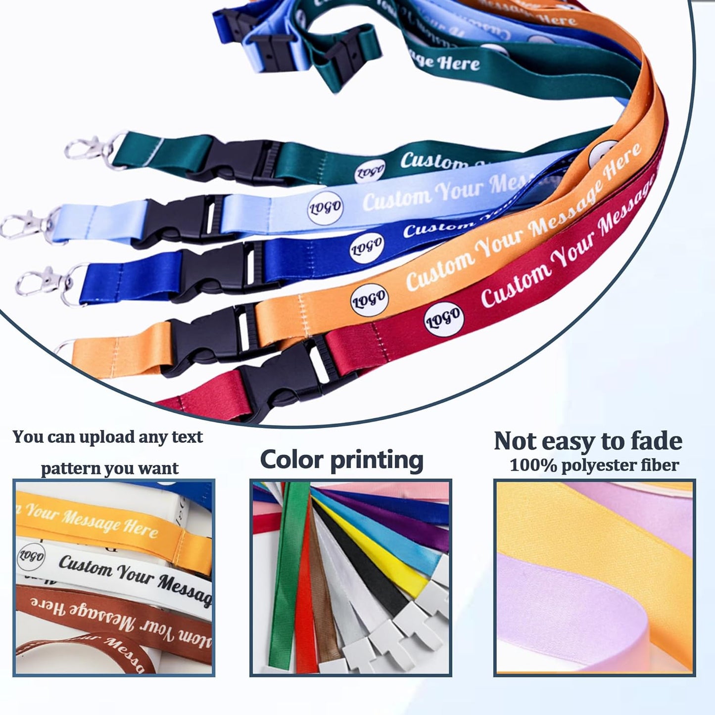 Custom Lanyards Bulk 50/100/5000PCS Custom Breakaway Lanyards with Text/Logo/Photo/Name, Personalized Neck Strap ID Badge Lanyard for Office Keys School Events, Quick Customization
