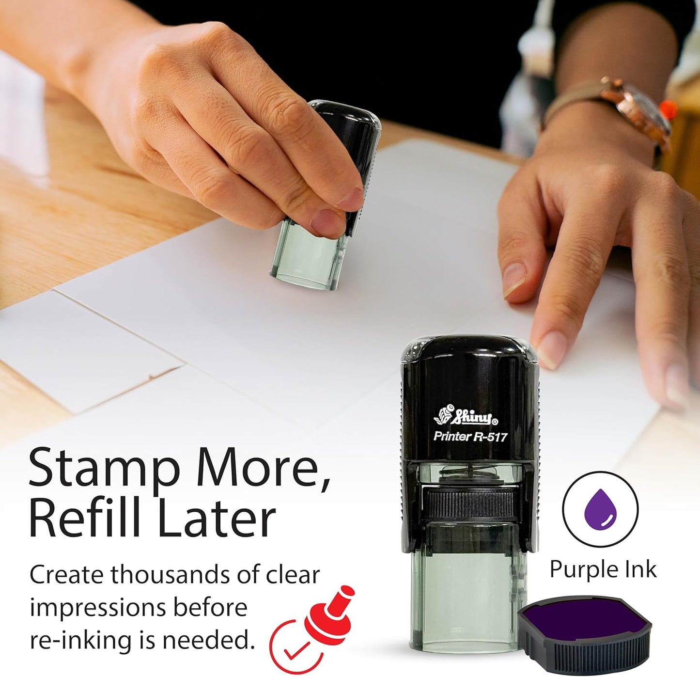 Shiny Cool Apple Teacher Stamp, Round Self Inking Stamp for Classroom, Purple Ink
