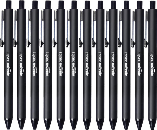Amazon Basics Black Ballpoint Pens for Smooth Writing, Retractable, 12-Pack