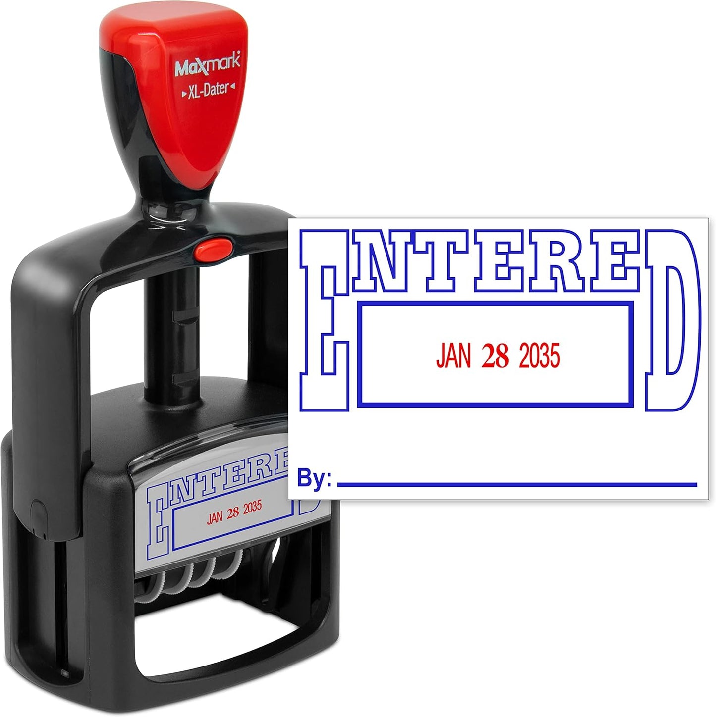 MaxMark Heavy Duty Style 5 Date Stamp with Entered self Inking Stamp - 2 Color Blue/Red Ink